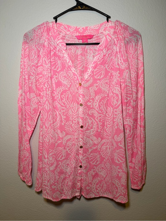 Lilly Pulitzer Tops - Lilly Pulitzer XS Pink Paisley Floral Summer Coastal Button-Front Blouse
